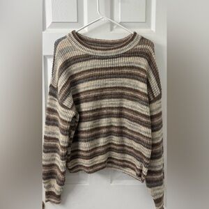 A.n.a Cozy Neutral Striped Pull Over Knit Sweater Women’s Size Large